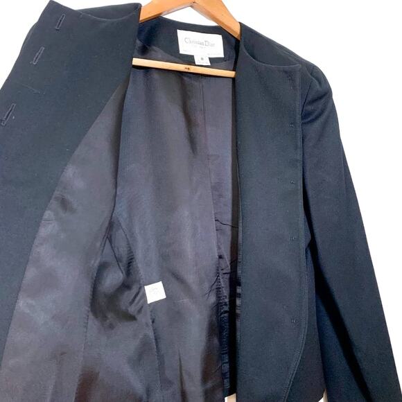 Dior Vintage Fitted Cropped Wool Button Down Padded Blazer Jacket Black US 8 - Picture 8 of 16